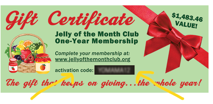 jelly of the month club - gift certificate.